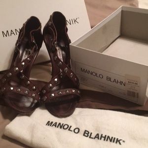 Brown Leather Manila Blahnik Studded Sandals